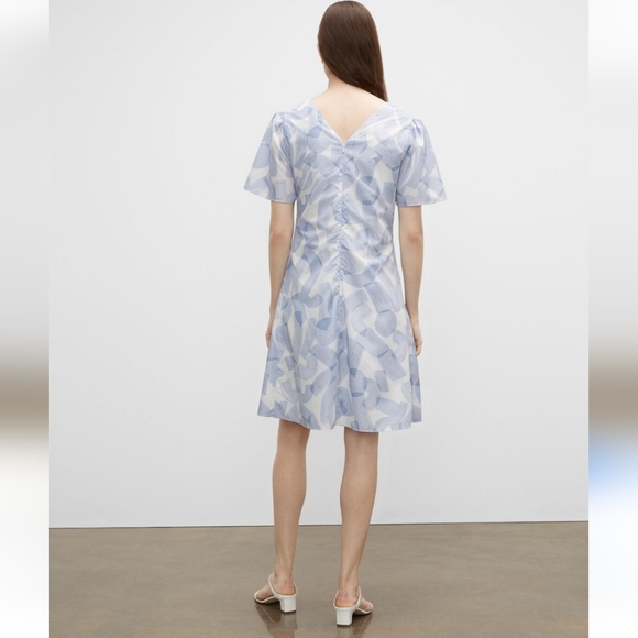 Club Monaco Printed Rouched Front Dress Size 8 Blue & White - Picture 2 of 13